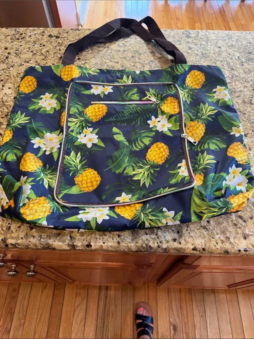 Tropical Pineapple Cosmetic Travel Bag- Navy with Yellow Accents